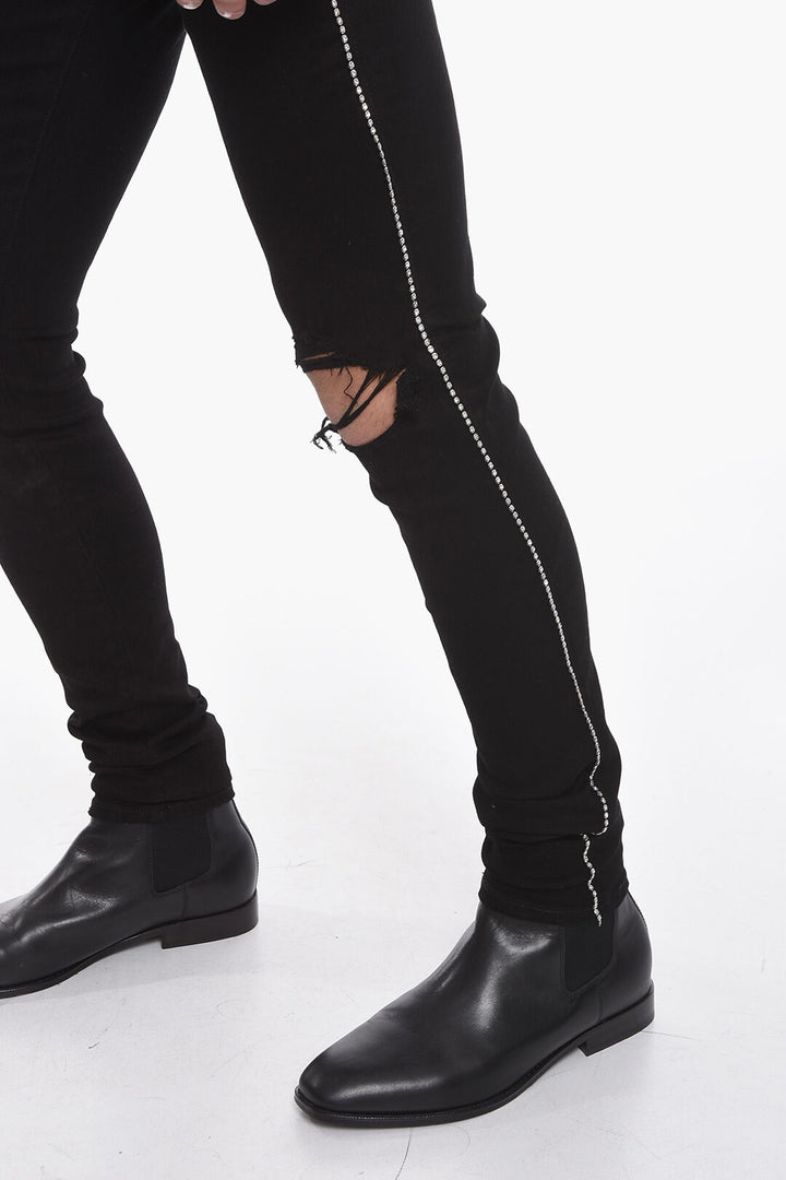 AMIRI STRETCHY SKINNY DENIMS WITH CRYSTAL