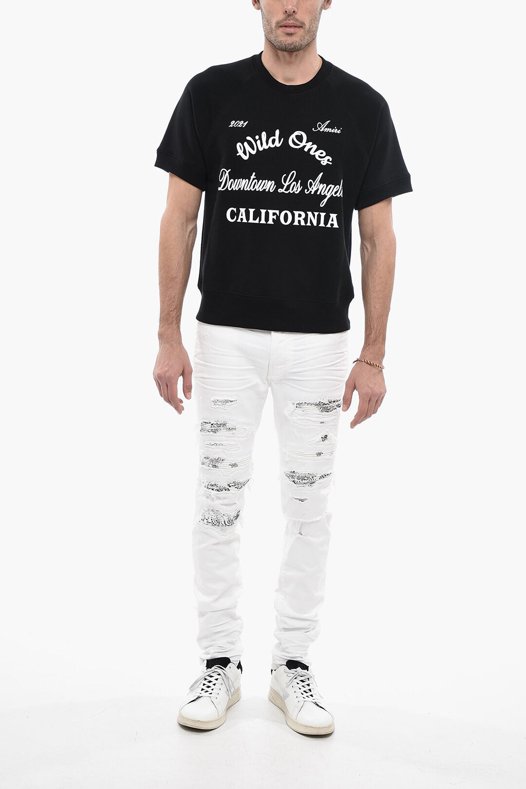 Amiri Lettering Printed Crew-Neck Sweatshirt with Short Sleeve
