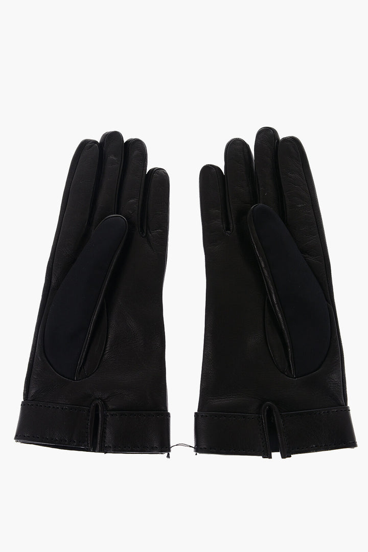 PRADA NYLON AND LEATHER GLOVERS WITH METAL-LOGO