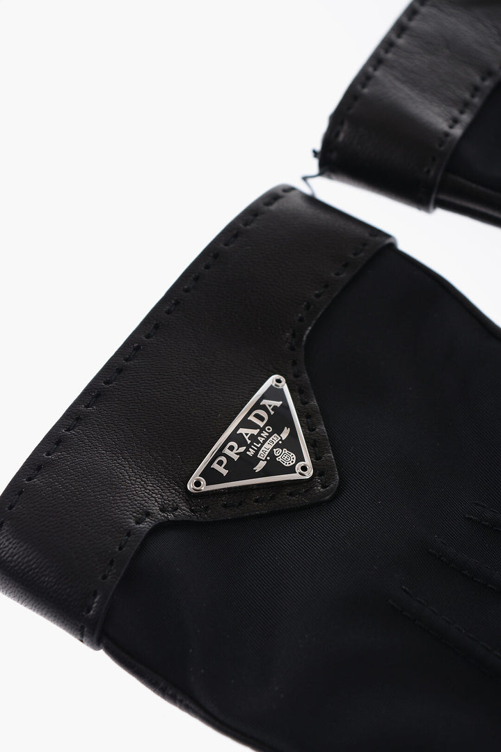 PRADA NYLON AND LEATHER GLOVERS WITH METAL-LOGO