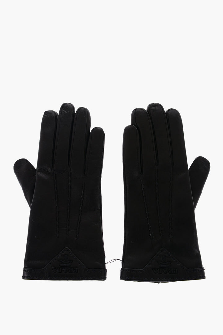 PRADA LEATHER GLOVERS WITH EMBOSSED LOGO