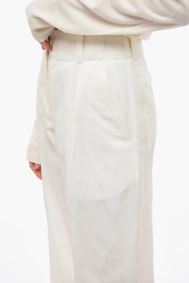 SALVATORE FERRAGAMO SILK & LINEN PANTS