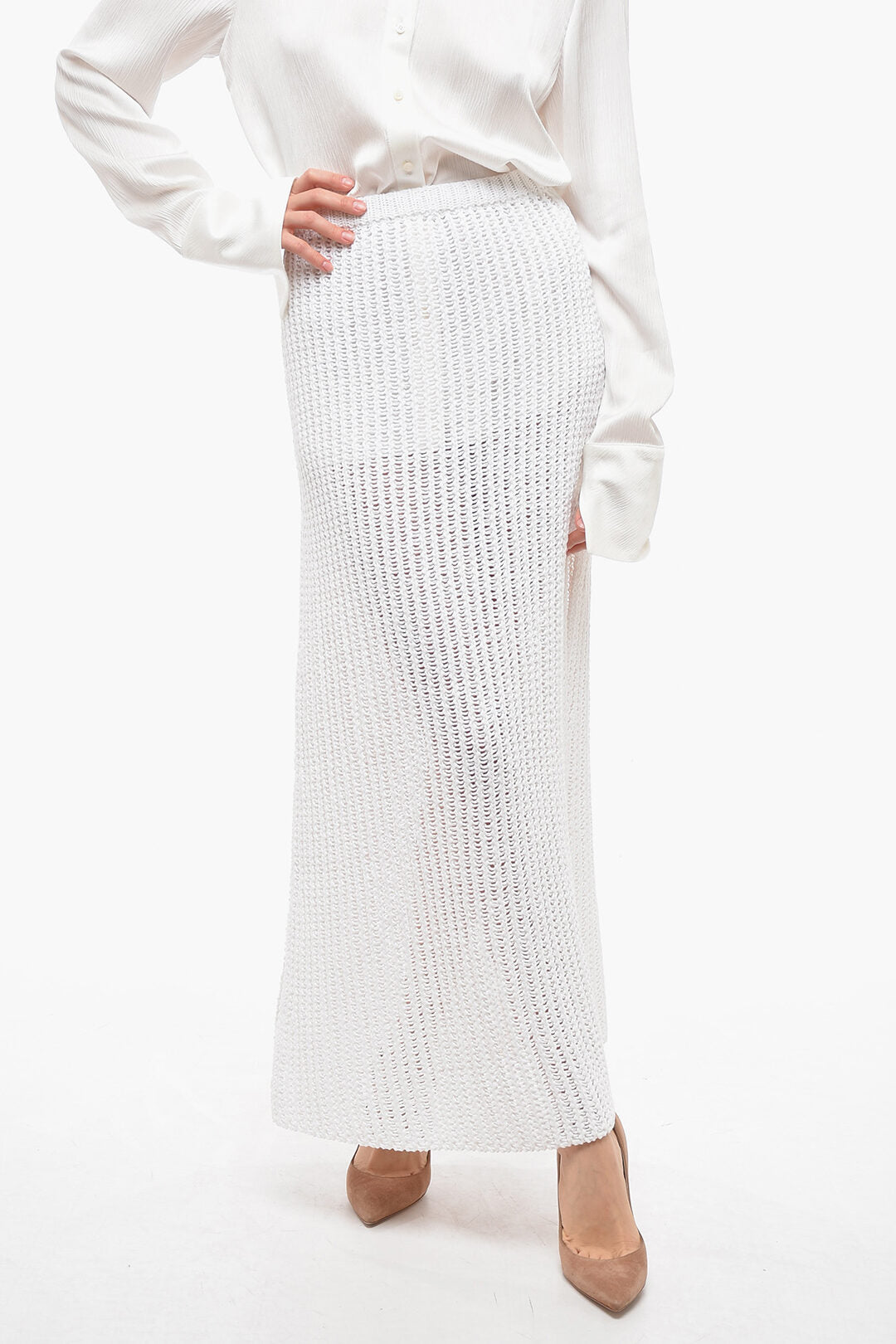 SALVATORE FERRAGAMO KNIT SKIRT WHITE