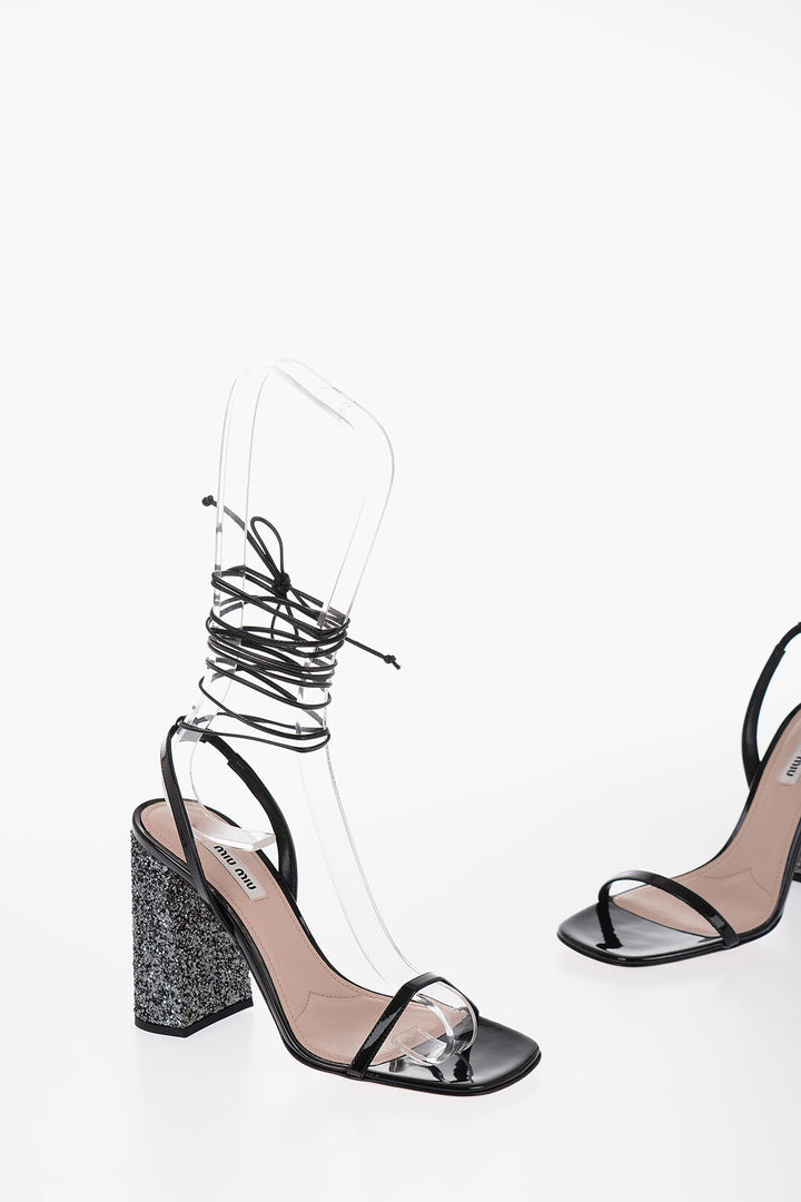 Miu Miu Sandali in Vernice con Glitter Tacco 10 cm