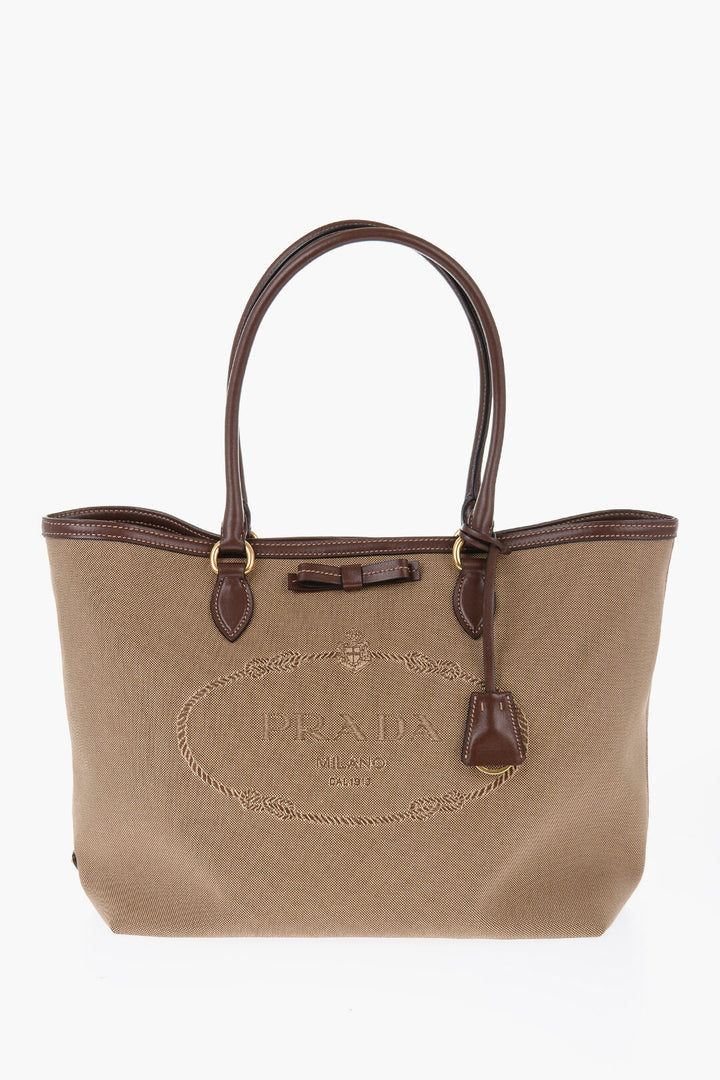 Prada Canvas Tote Bag with Jacquard Logo
