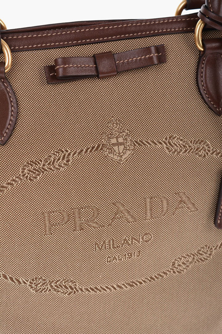 Prada Canvas Tote Bag with Jacquard Logo