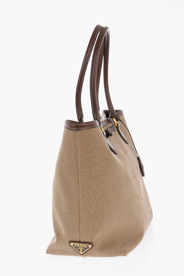 Prada Canvas Tote Bag with Jacquard Logo