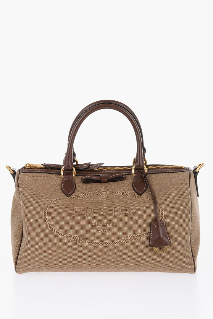 Prada Canvas Bowler Bag with Leather Details