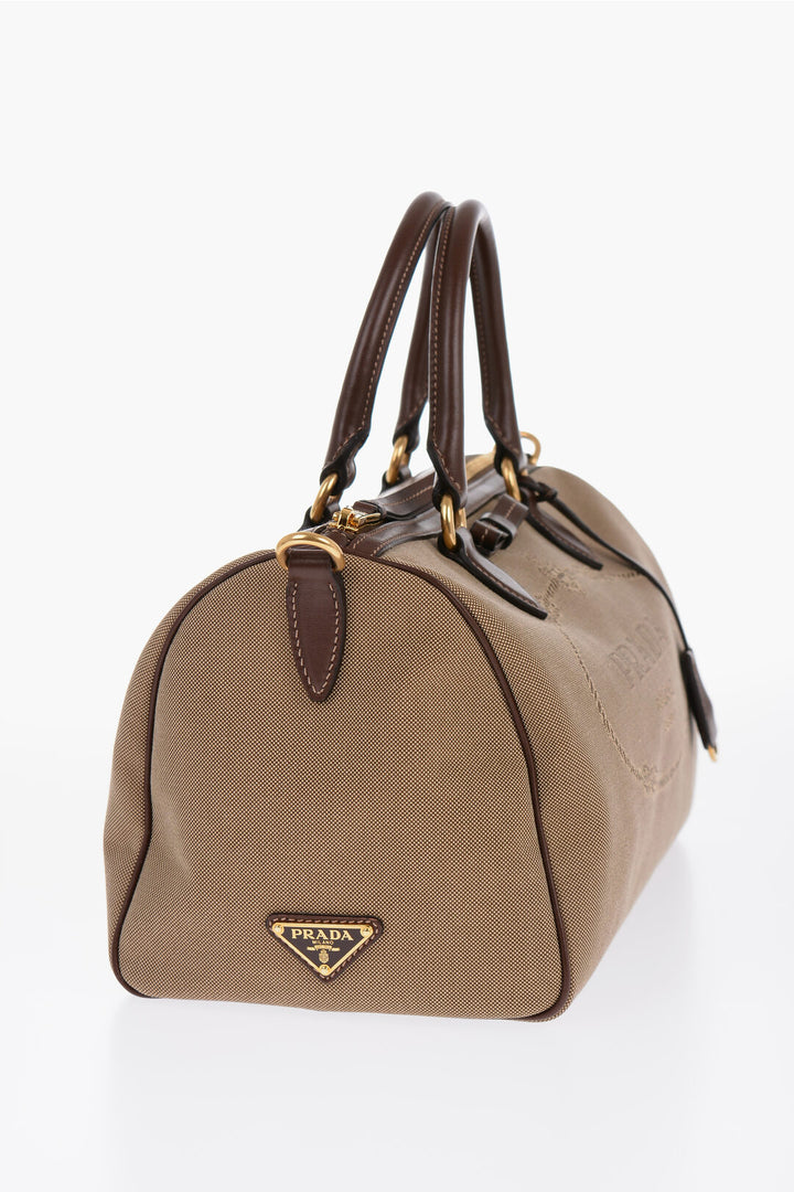 Prada Canvas Bowler Bag with Leather Details