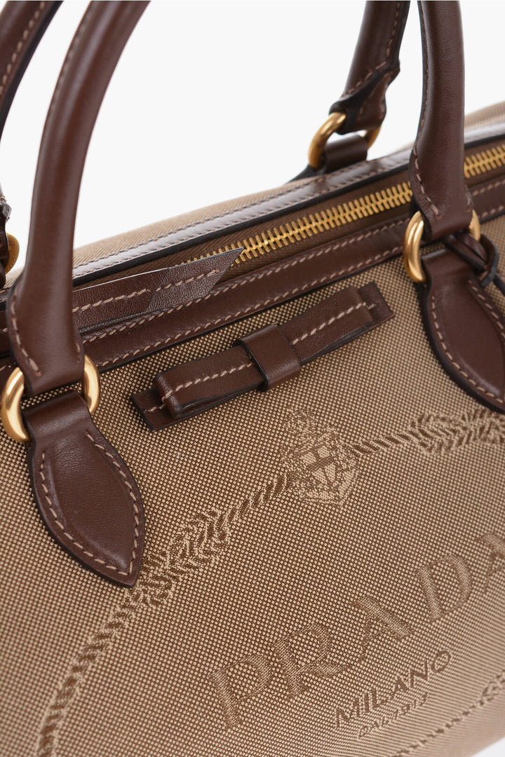 Prada Canvas Bowler Bag with Leather Details