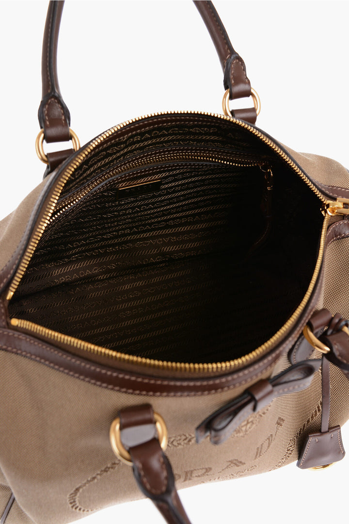 Prada Canvas Bowler Bag with Leather Details