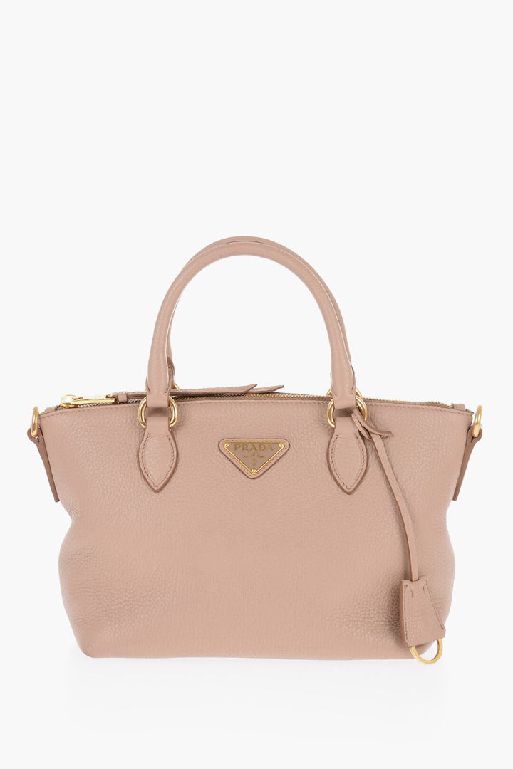 Prada Grained Leather Handbag with Logo Plaque