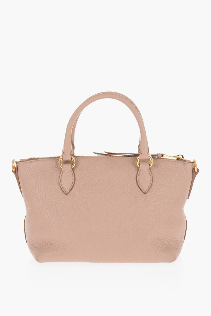 Prada Grained Leather Handbag with Logo Plaque