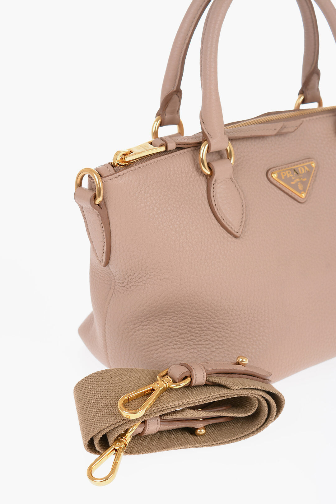 Prada Grained Leather Handbag with Logo Plaque