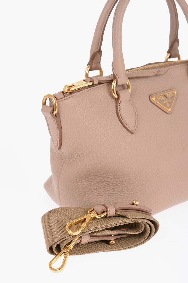Prada Grained Leather Handbag with Logo Plaque