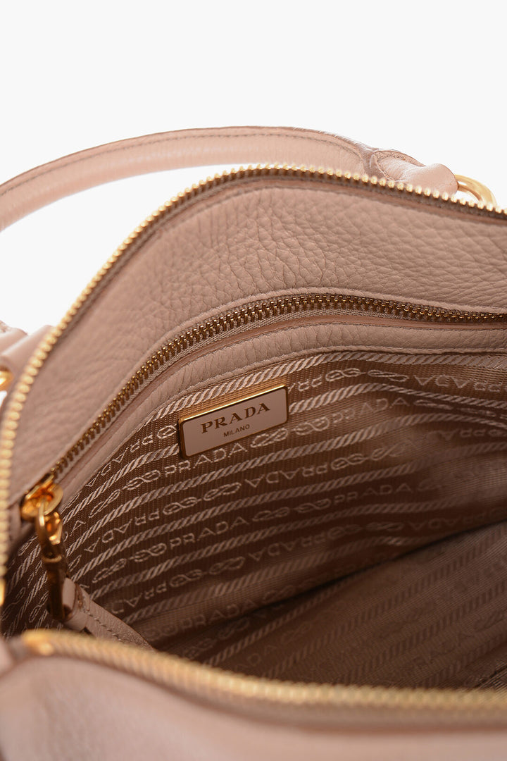 Prada Grained Leather Handbag with Logo Plaque