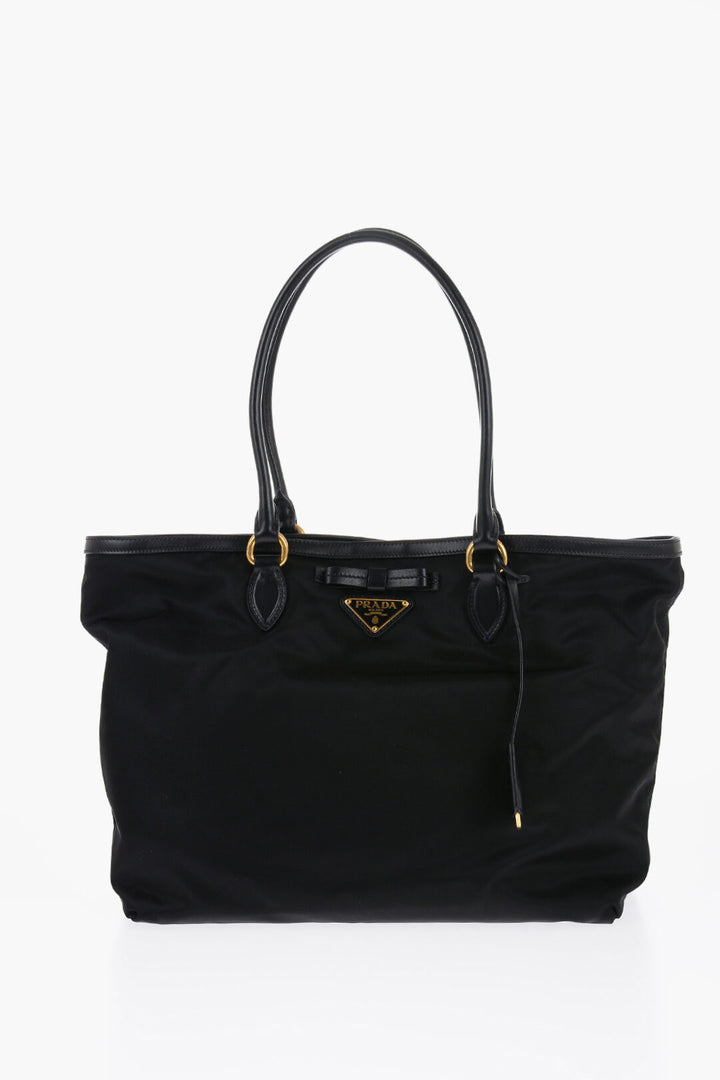 Prada Nylon Tote Bag with Leather Handles and Details