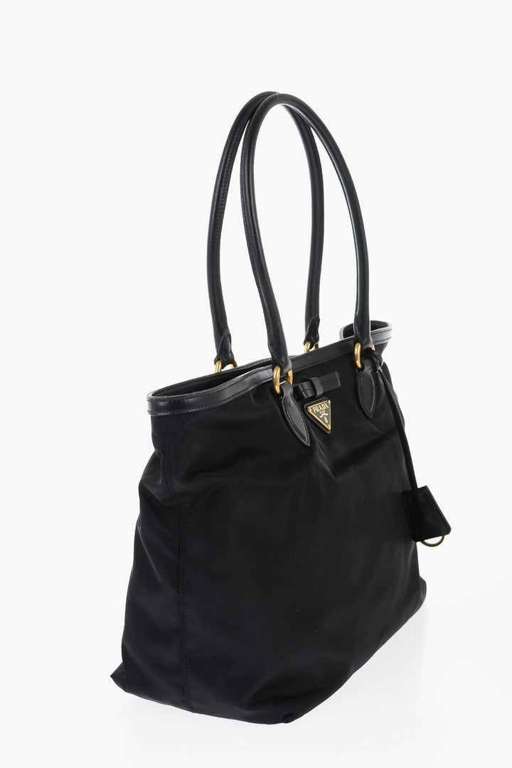 Prada Nylon Tote Bag with Leather Handles and Details