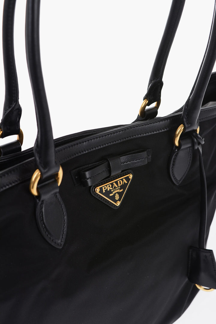 Prada Nylon Tote Bag with Leather Handles and Details