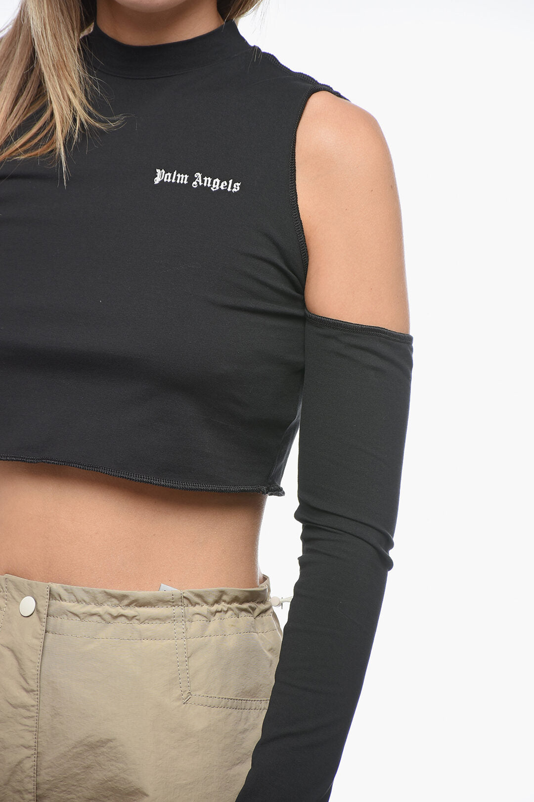 Palm Angels Cold-Shoulder Stretch Cotton Crop Top