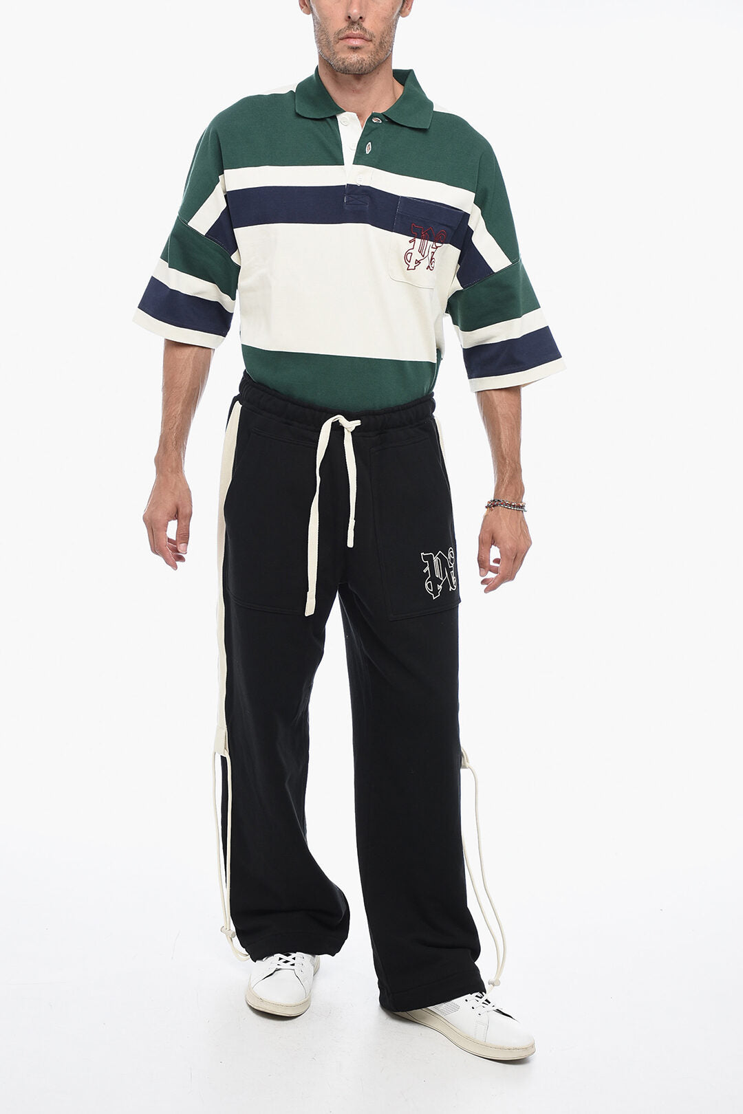 Pantaloni in cotone con coulisse e logo ricamato Palm Angels