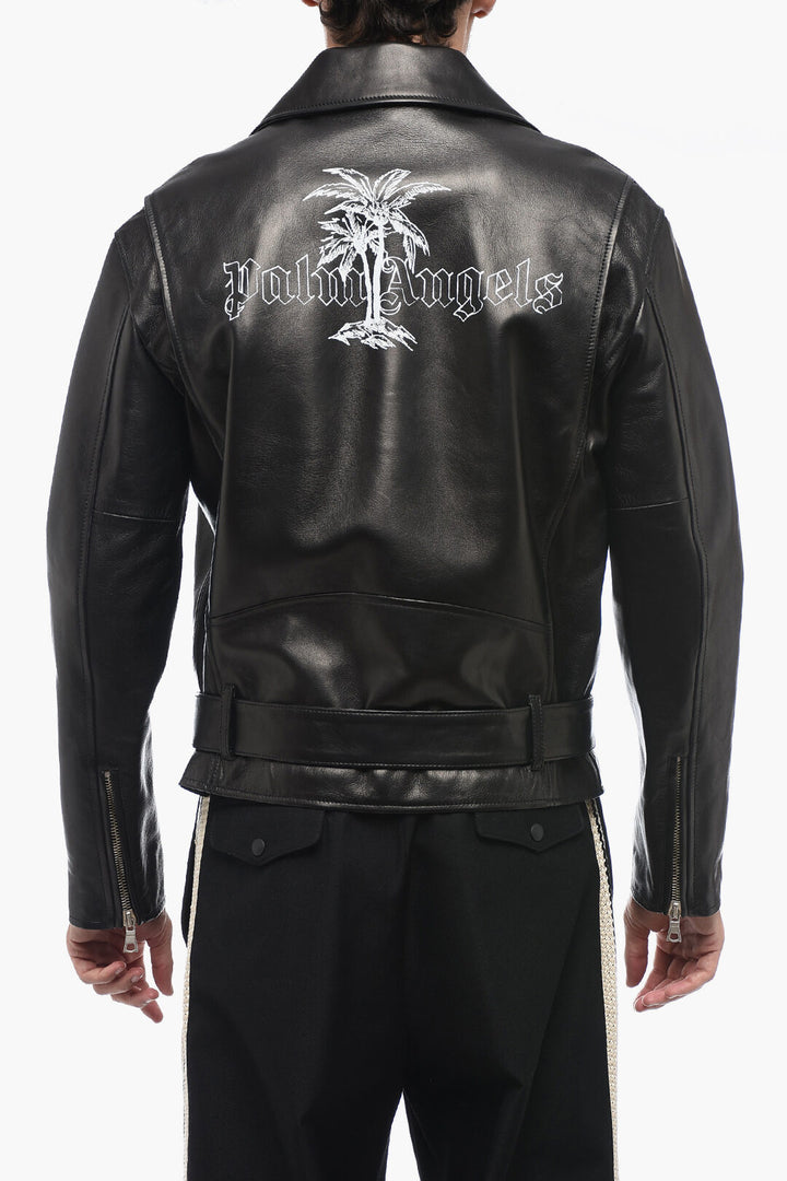 Giacca da motociclista in pelle SLEEK con logo stampato Palm Angels