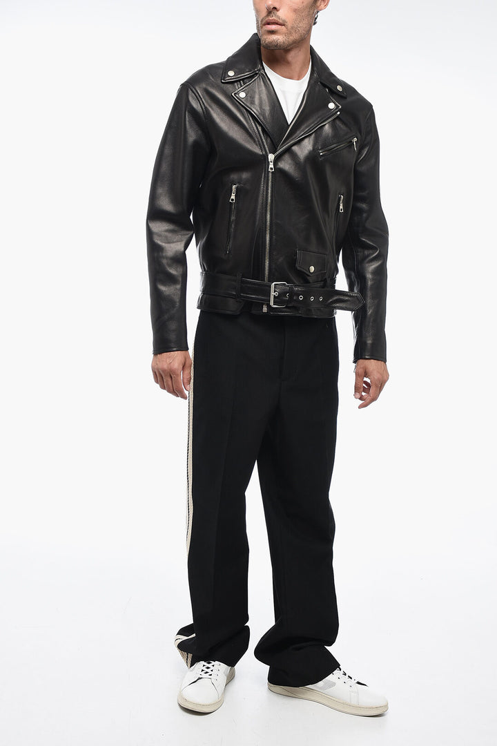 Giacca da motociclista in pelle SLEEK con logo stampato Palm Angels