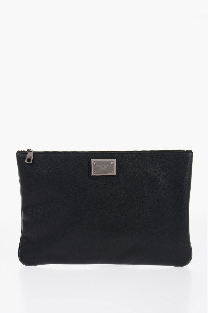 Dolce & Gabbana Leather and Nylon Clutch with Metal Plaque