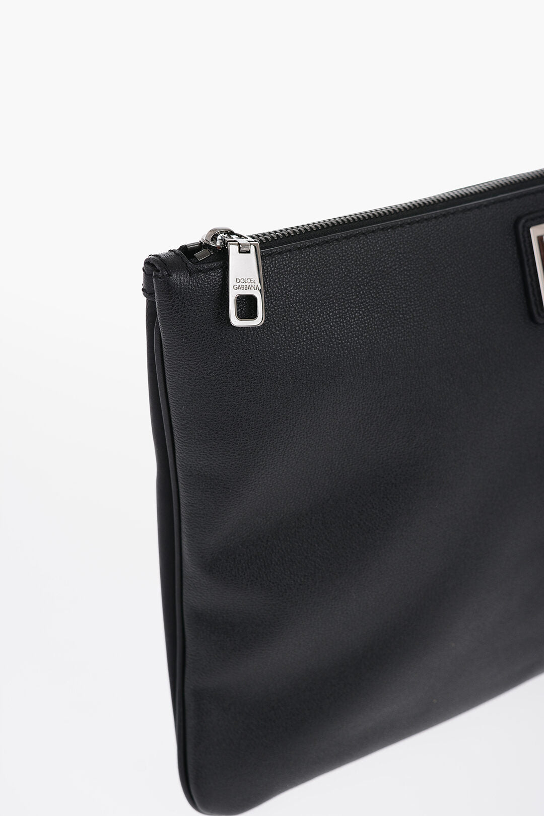 Dolce & Gabbana Leather and Nylon Clutch with Metal Plaque
