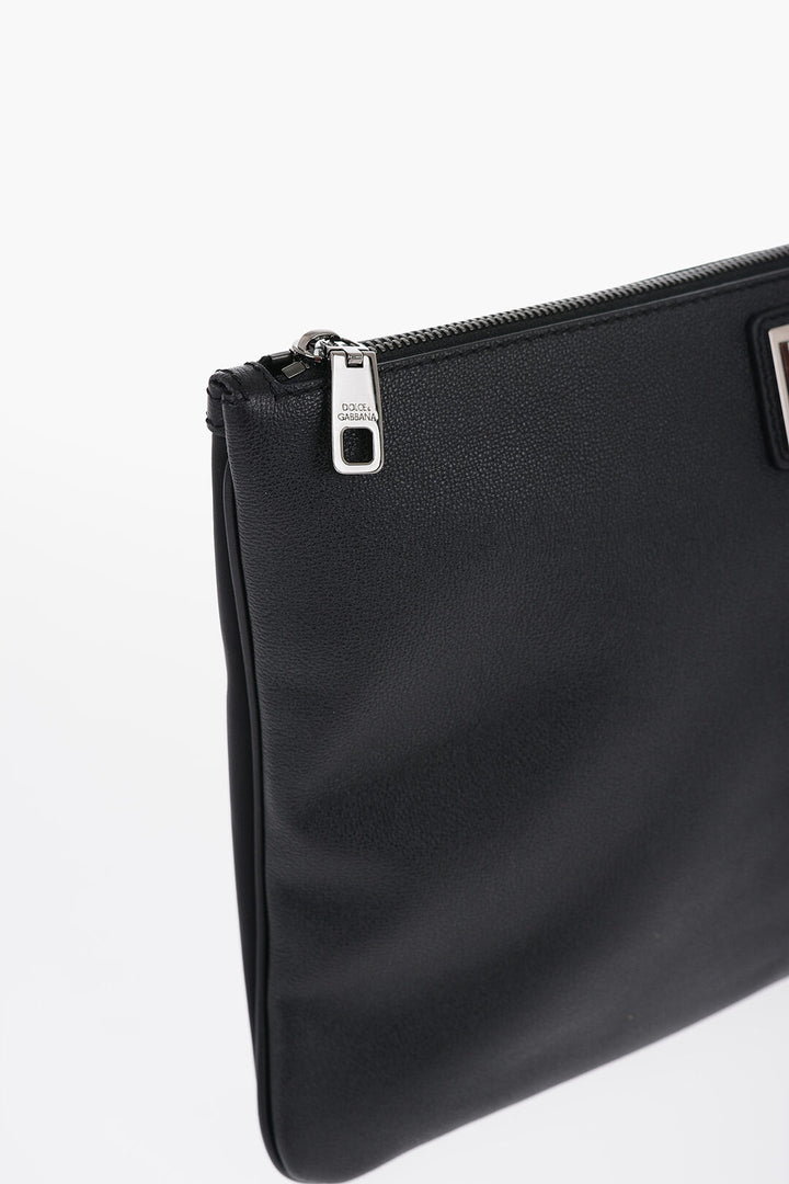Dolce & Gabbana Leather and Nylon Clutch with Metal Plaque