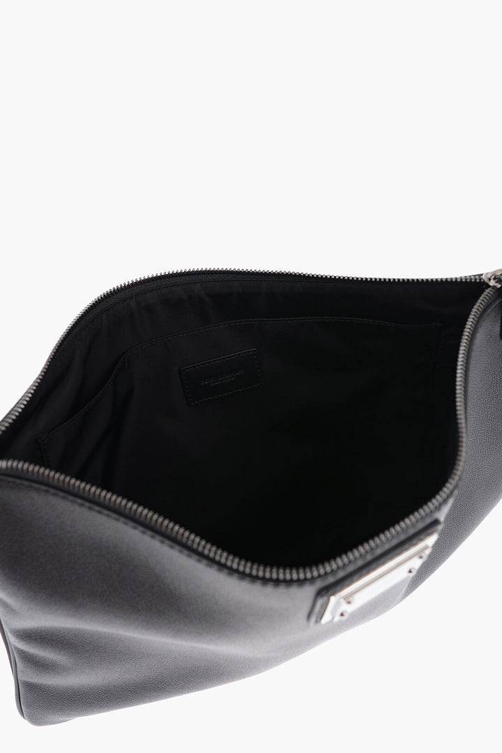 Dolce & Gabbana Leather and Nylon Clutch with Metal Plaque