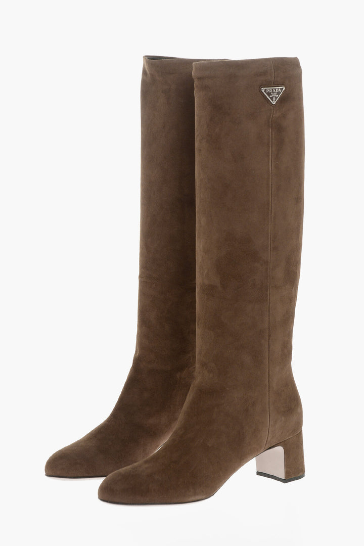 Prada Suede Knee-Length Boots with Covered Heel 5cm