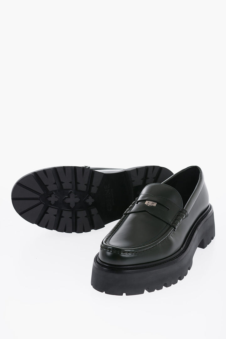 Celine Men's Brushed Leather Penny Loafers With Chunky Sole