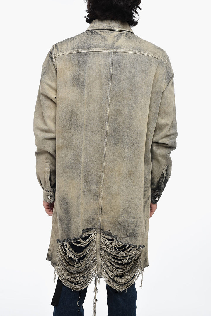 Rick Owens Distressed Denim Overshirt with Fringed Hem