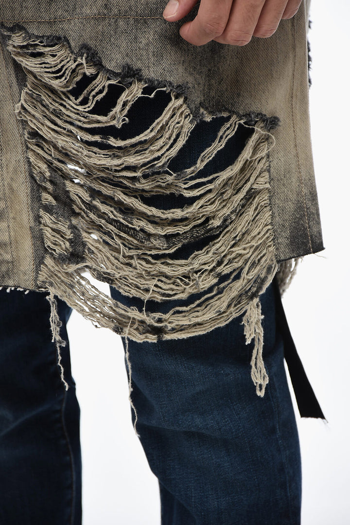 Rick Owens Distressed Denim Overshirt with Fringed Hem