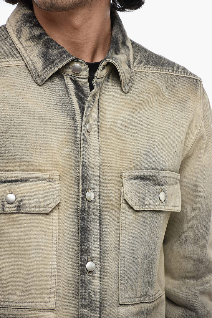 Rick Owens Distressed Denim Overshirt with Fringed Hem
