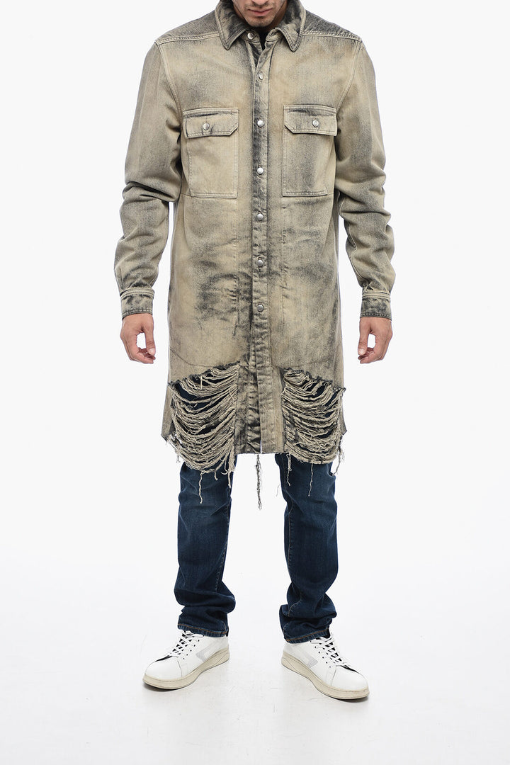 Rick Owens Distressed Denim Overshirt with Fringed Hem