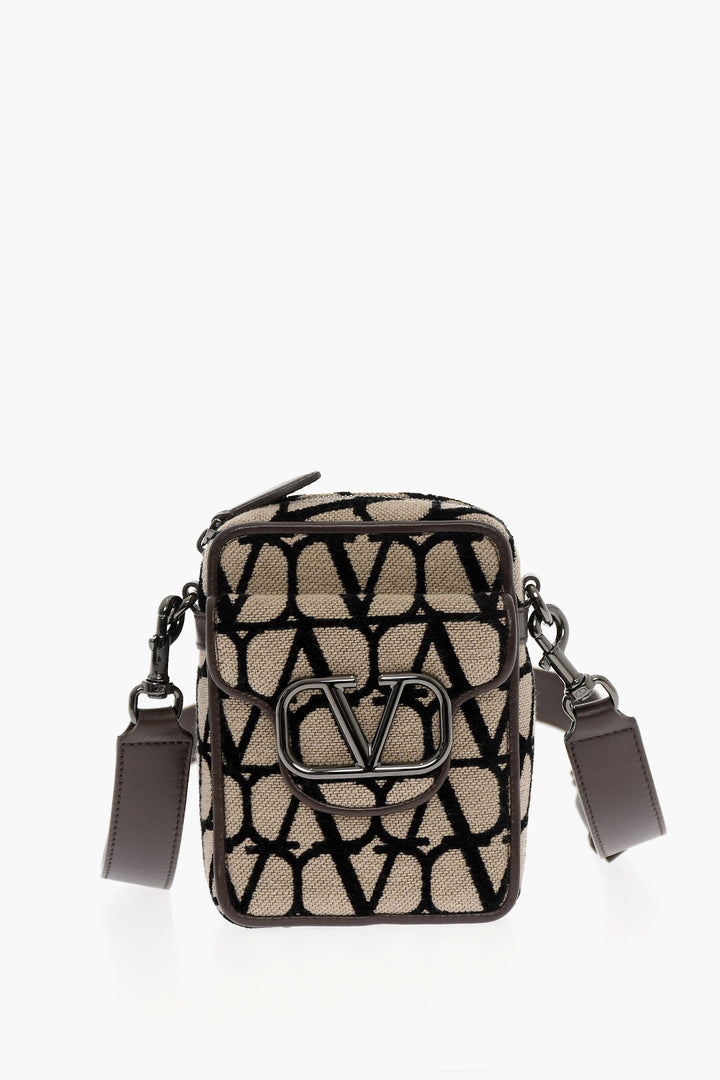 Valentino GARAVANI Leather and Fabric Crossbody Bag with Logoed Details