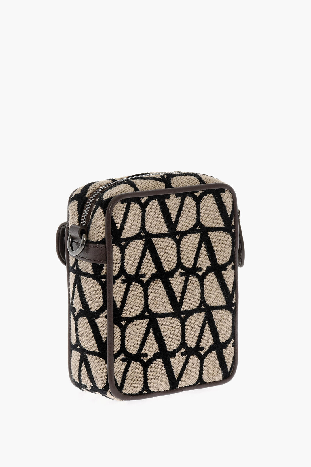 Valentino GARAVANI Leather and Fabric Crossbody Bag with Logoed Details