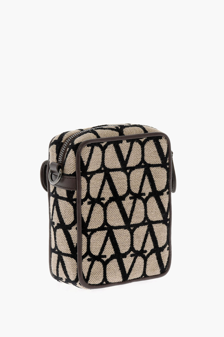 Valentino GARAVANI Leather and Fabric Crossbody Bag with Logoed Details