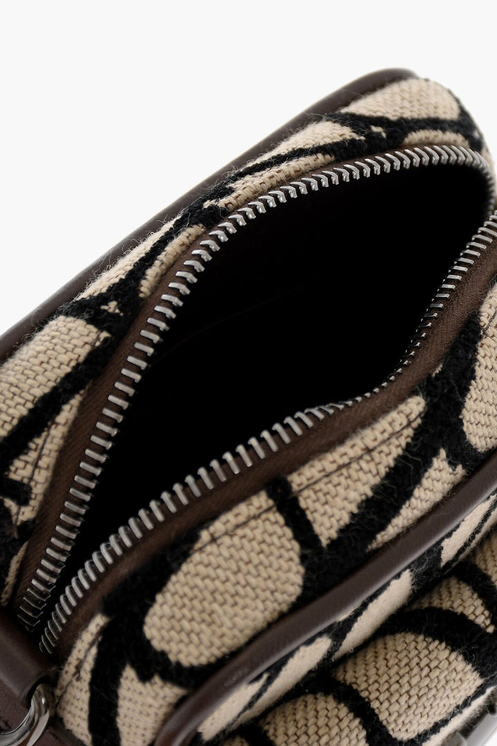 Valentino GARAVANI Leather and Fabric Crossbody Bag with Logoed Details