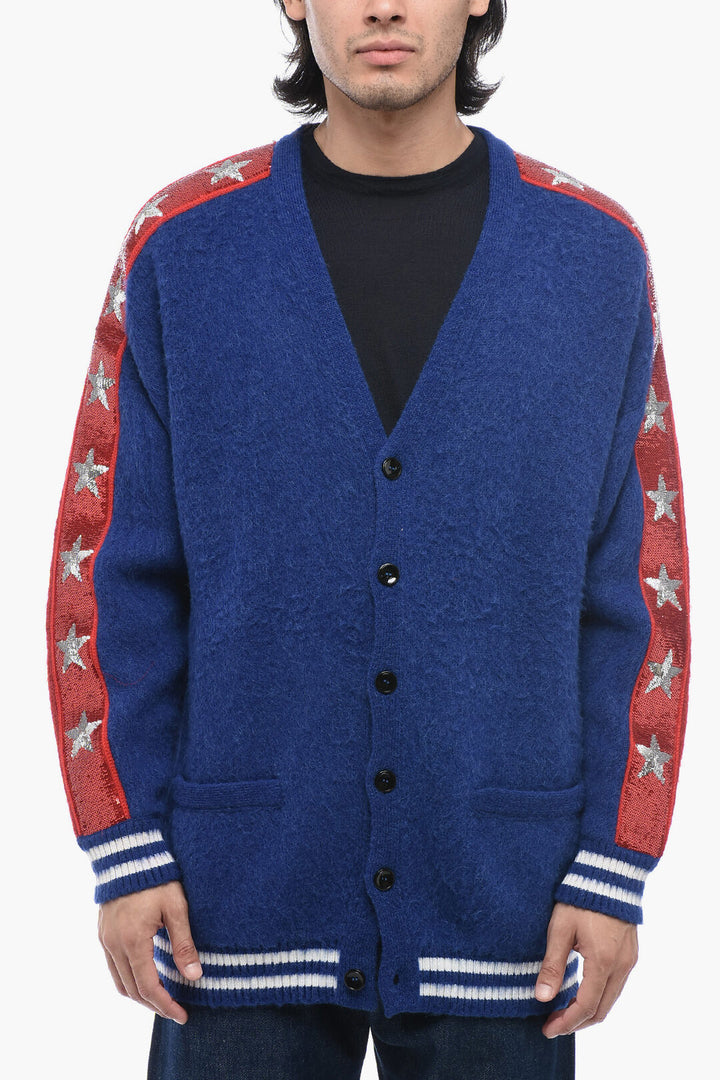 Celine - Cardigan oversize con fascia ricamata in paillettes