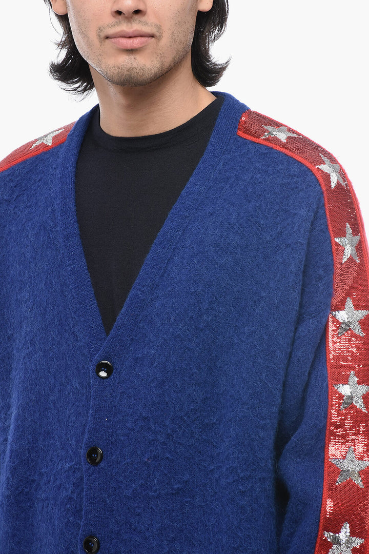 Celine - Cardigan oversize con fascia ricamata in paillettes