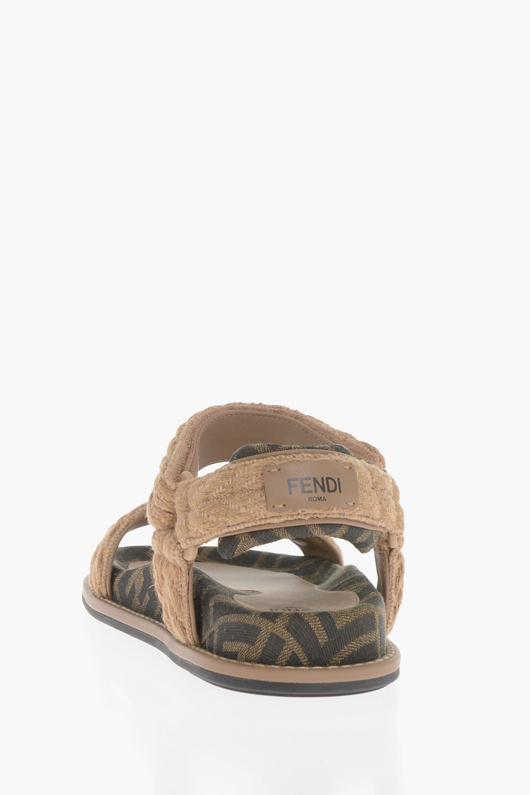 Sandalo in tessuto monogramma Fendi con chiusura in velcro