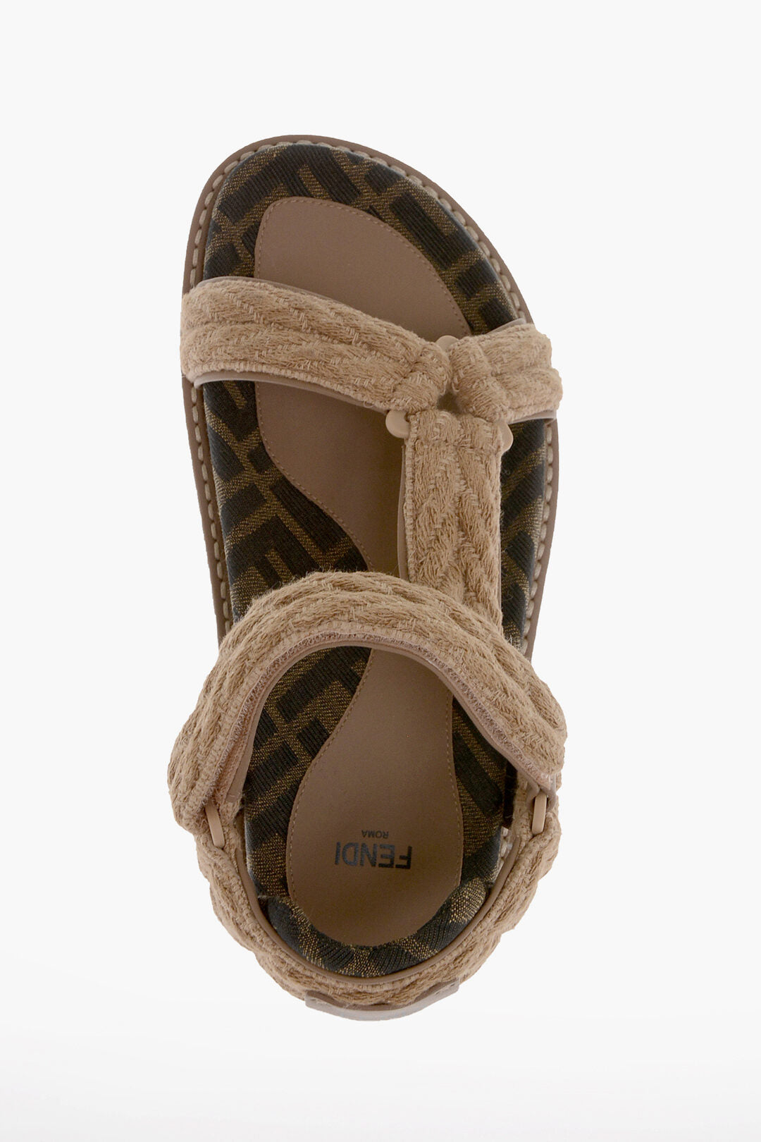 Sandalo in tessuto monogramma Fendi con chiusura in velcro