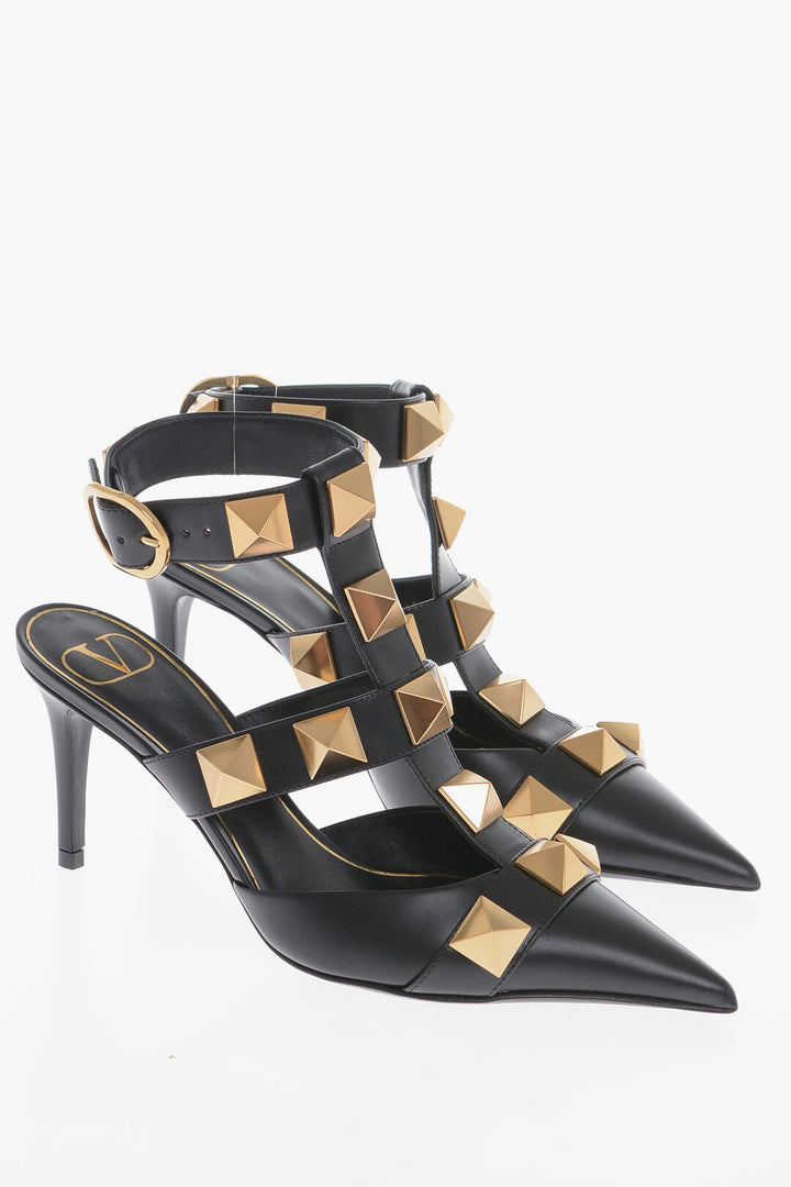 Valentino Pointed Leather Sandals With Studs Details Heel 8 cm