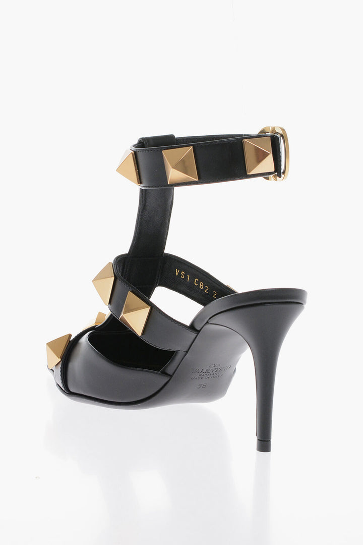 Valentino Pointed Leather Sandals With Studs Details Heel 8 cm