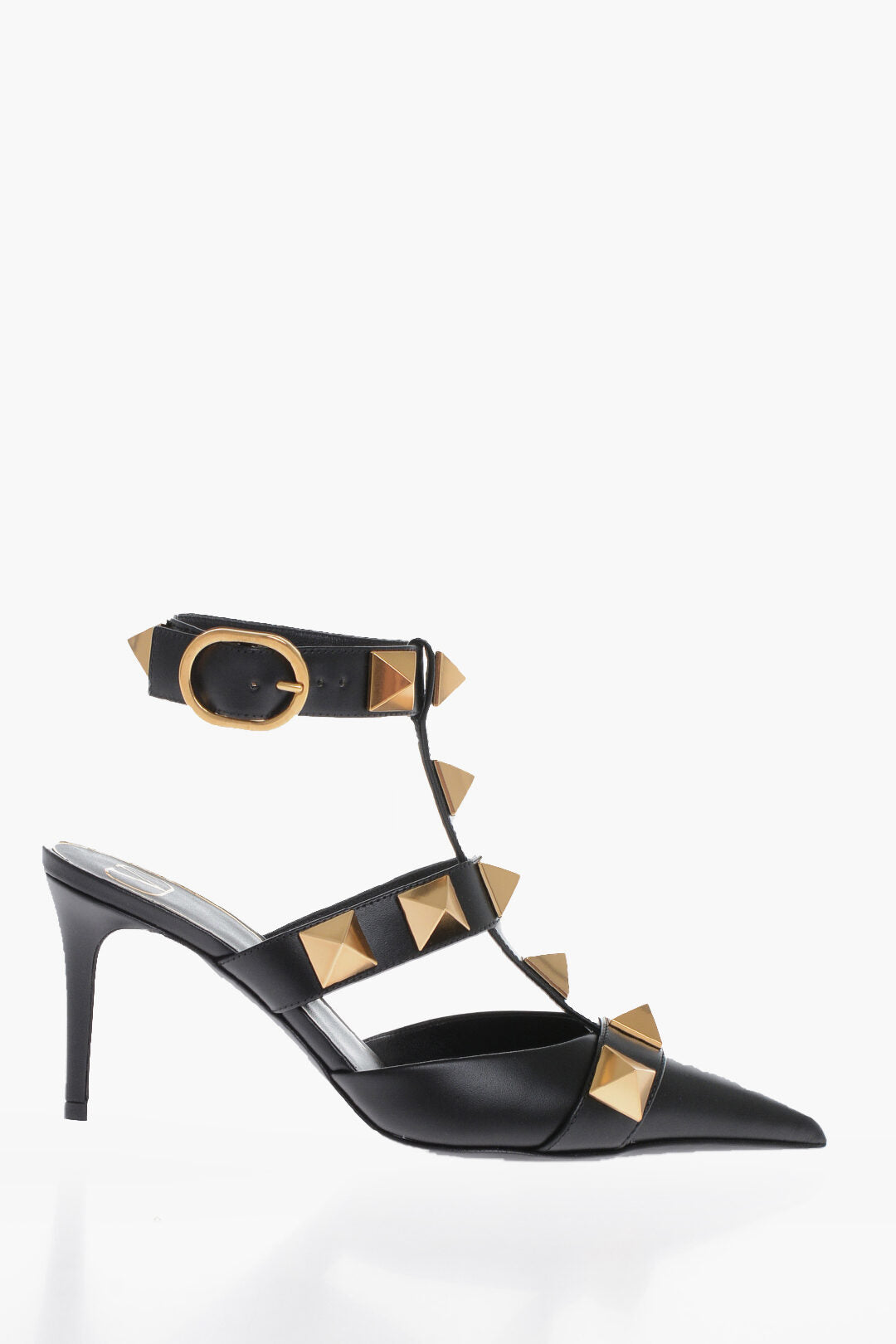 Valentino Pointed Leather Sandals With Studs Details Heel 8 cm