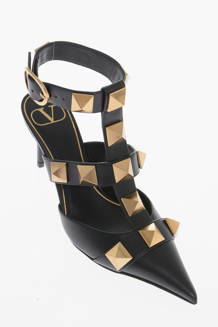 Valentino Pointed Leather Sandals With Studs Details Heel 8 cm