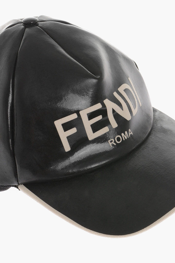 Fendi Coated Canvas Baseball Hat with Logo Lettering